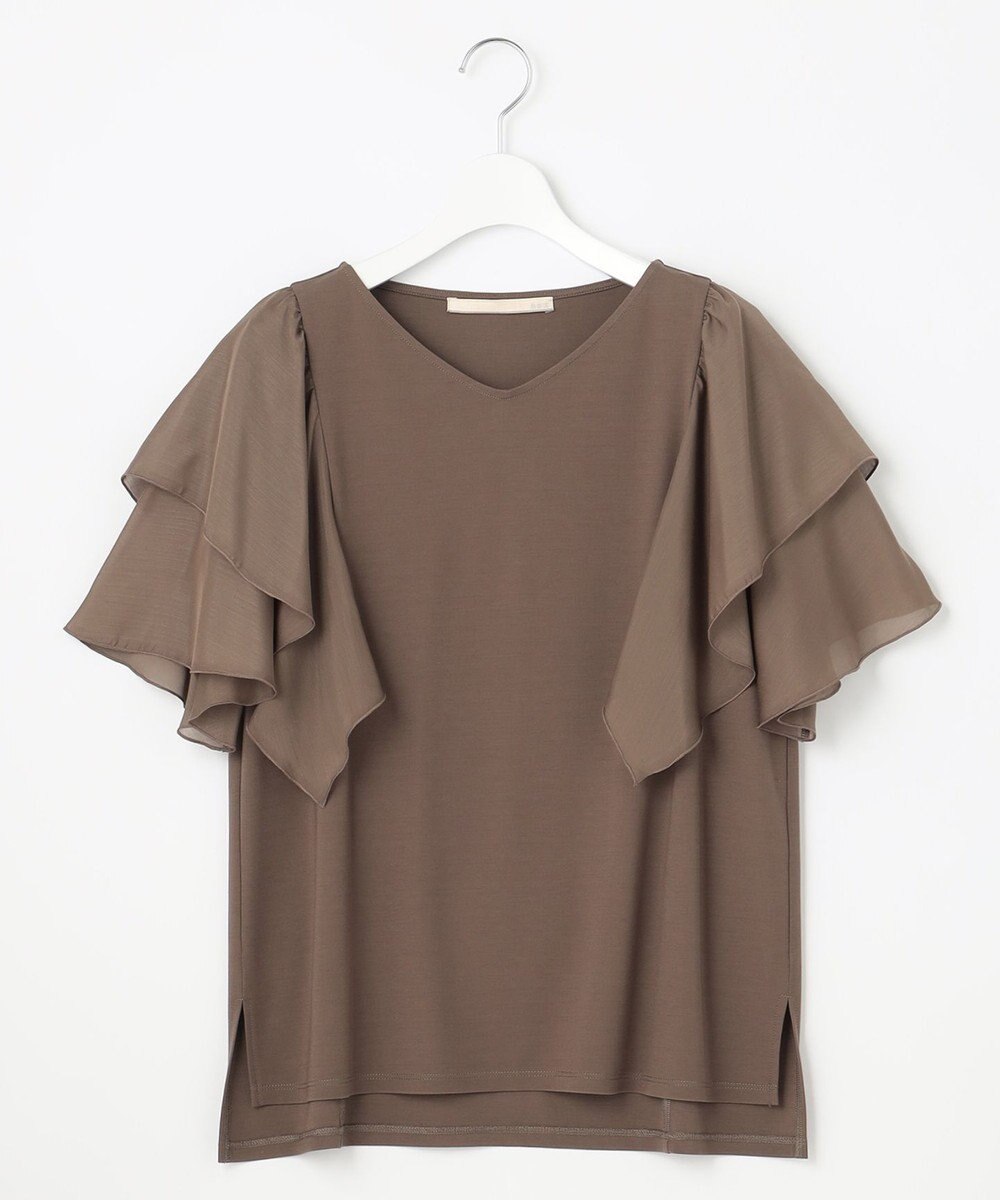 自由区 【XSサイズ~/洗える】ドレーピーポンチラッフルスリーブ カットソー 