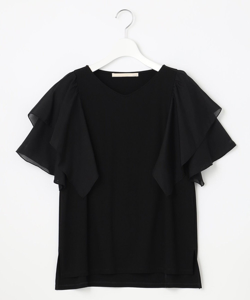 自由区 L 【洗える】ドレーピーポンチラッフルスリーブ カットソー 