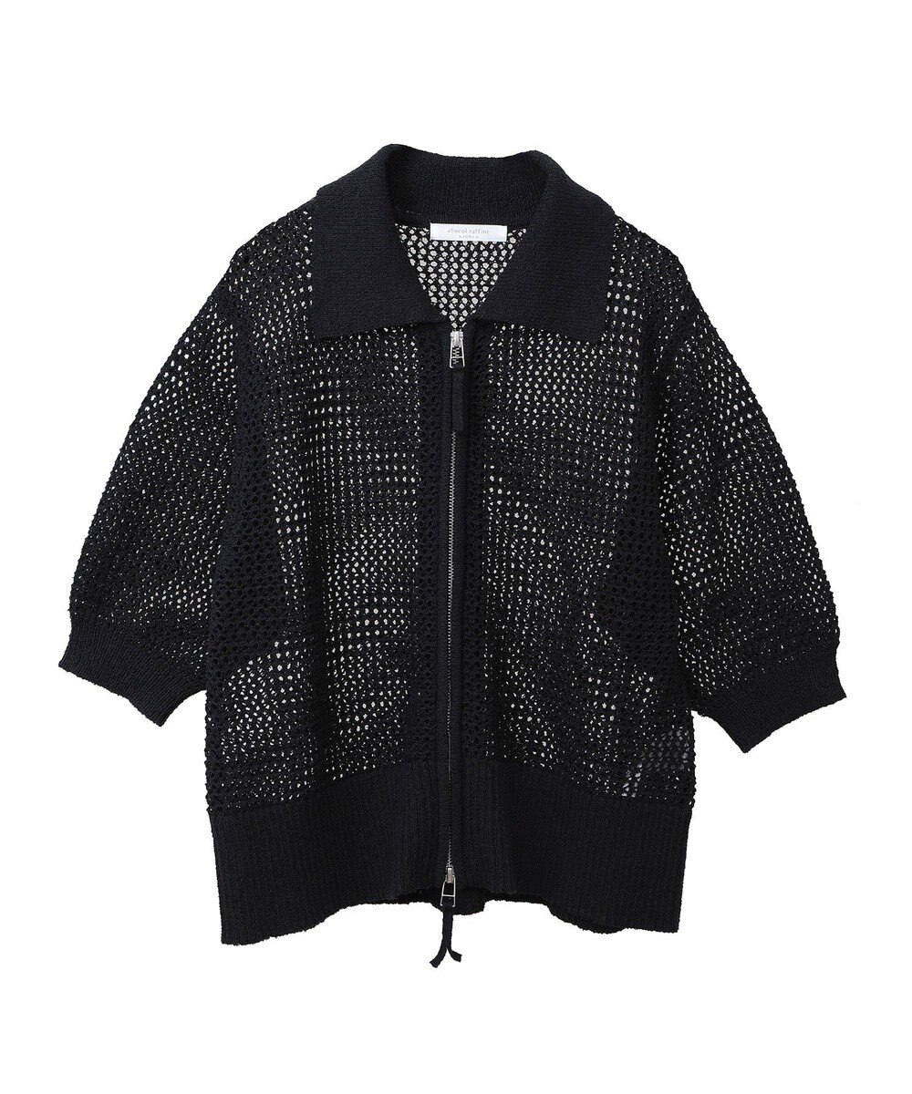 Green Parks 襟付きメッシュ編みＺＩＰカーディガン 