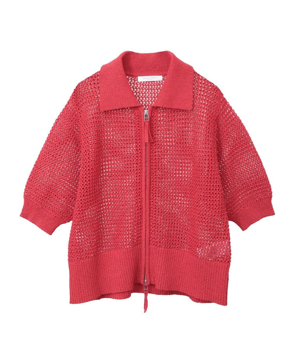 Green Parks 襟付きメッシュ編みＺＩＰカーディガン 