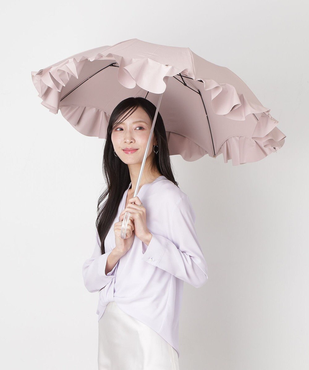 MOONBAT 【1級遮光/遮熱/UV】LANVIN en Bleu (ランバン オン ブルー)晴雨兼用日傘 ラッフルフリル 無地 チャーム付き 折りたたみ傘 楽折 