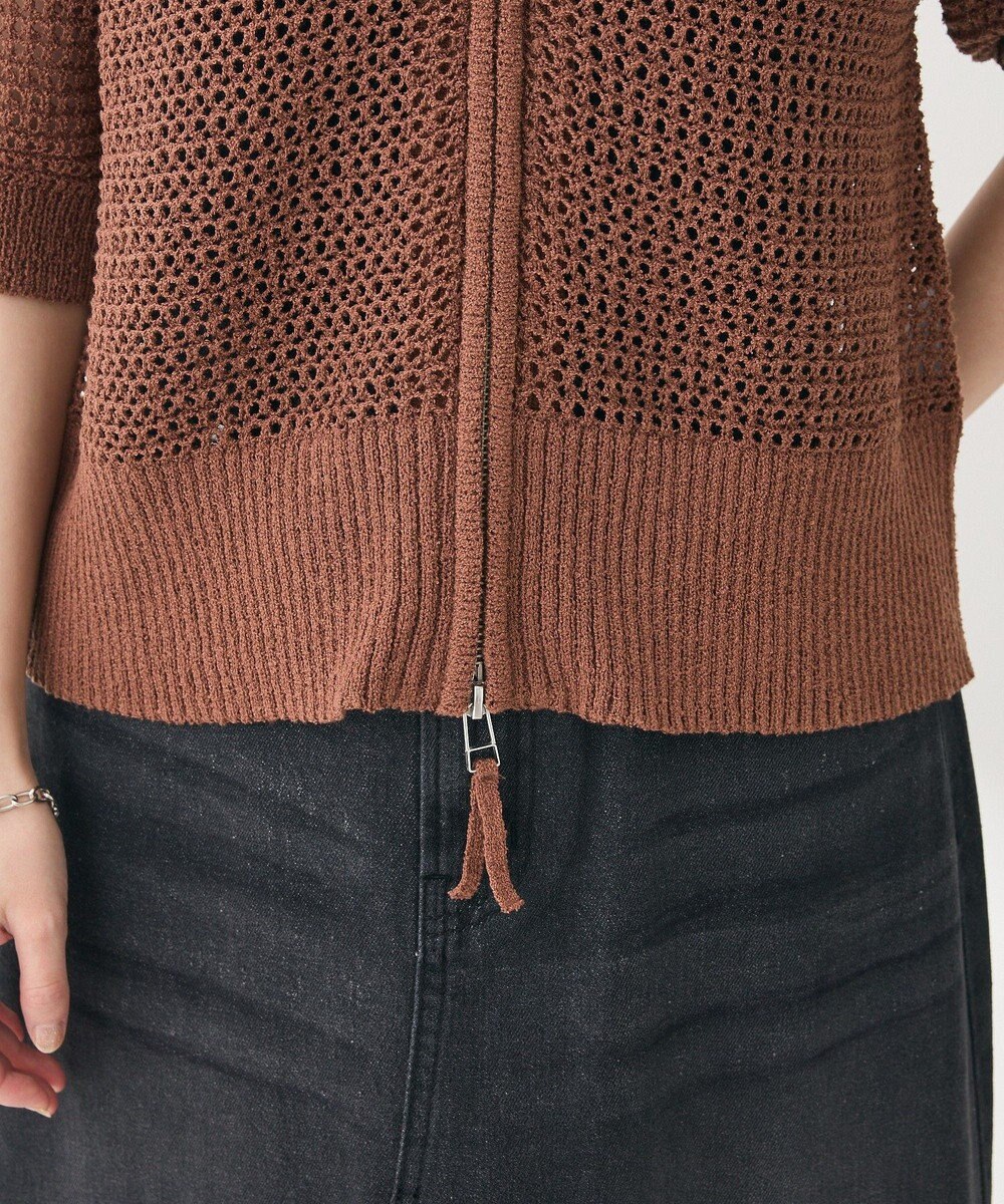 Green Parks 襟付きメッシュ編みＺＩＰカーディガン 