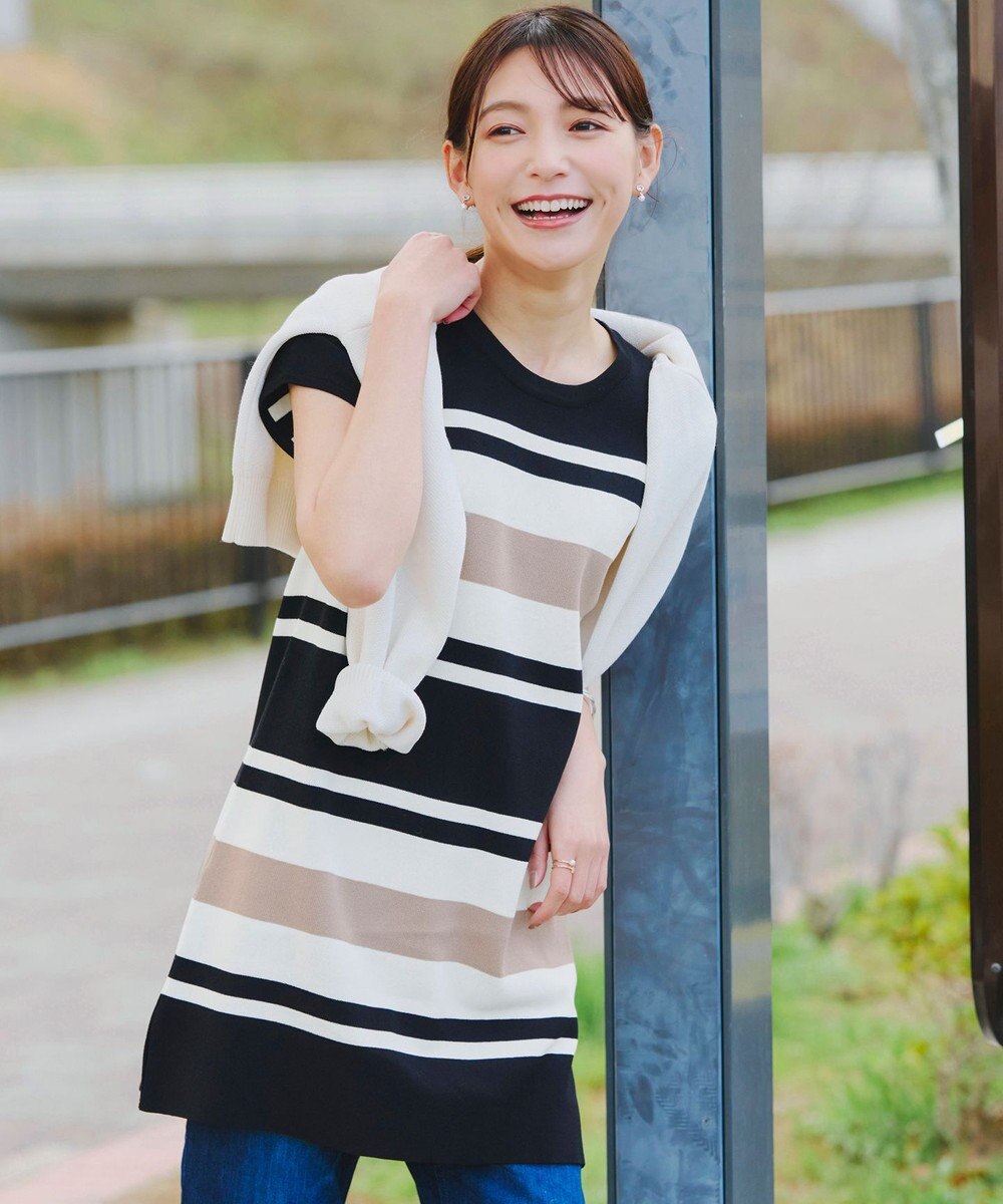 Tiaclasse 【新色追加・洗える】マルチボーダーフレンチニットチュニック 