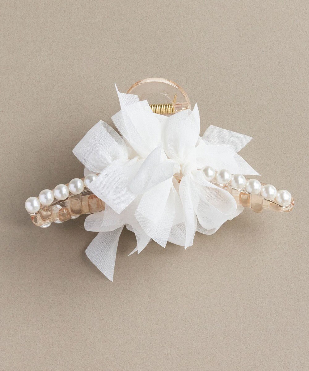 Phoebe フリルリボンパールバンスクリップ　ホワイト 