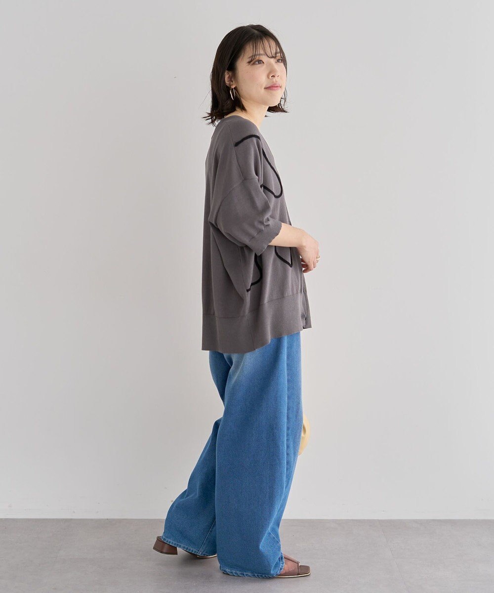 Green Parks 刺繍コードＶネックフレンチカーディガン 