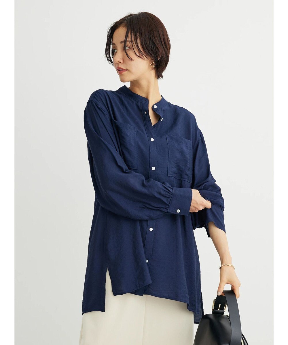 Green Parks バンドカラーポケット付きシアーシャツ 