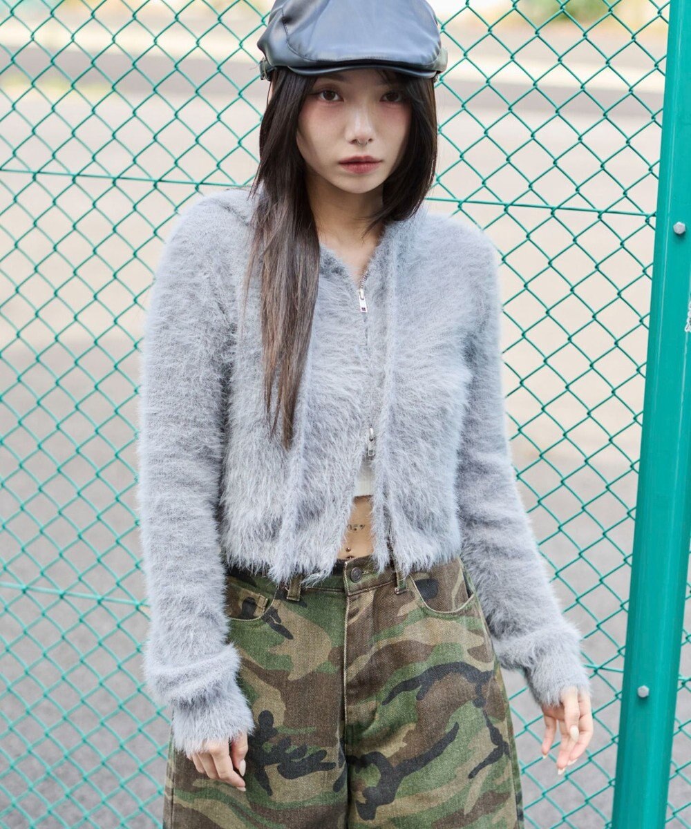 WEGO 【25秋冬新作】シャギーニットジップパーカー 