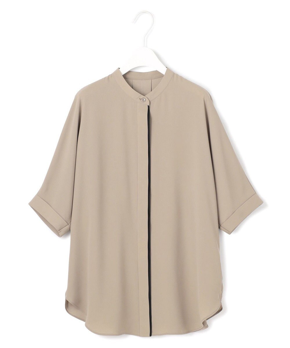 ICB L 【人気のため新色追加・接触冷感・UVケア・速乾・洗える】BackSatinAmunzen 5分袖バンドカラーブラウス 