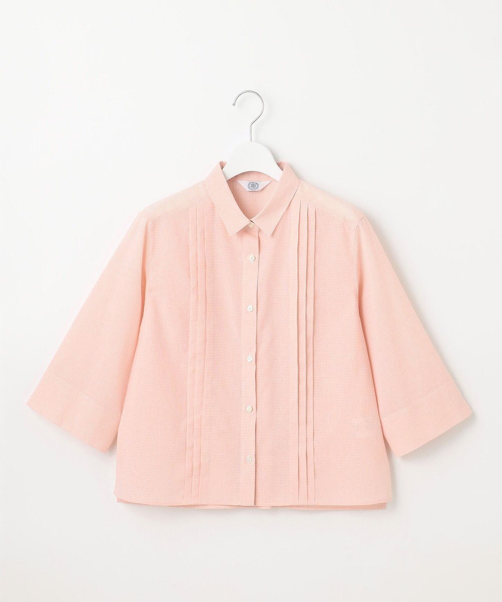 J.PRESS LADIES 【洗える】リネンminiチェック フロントピンタック シャツ 