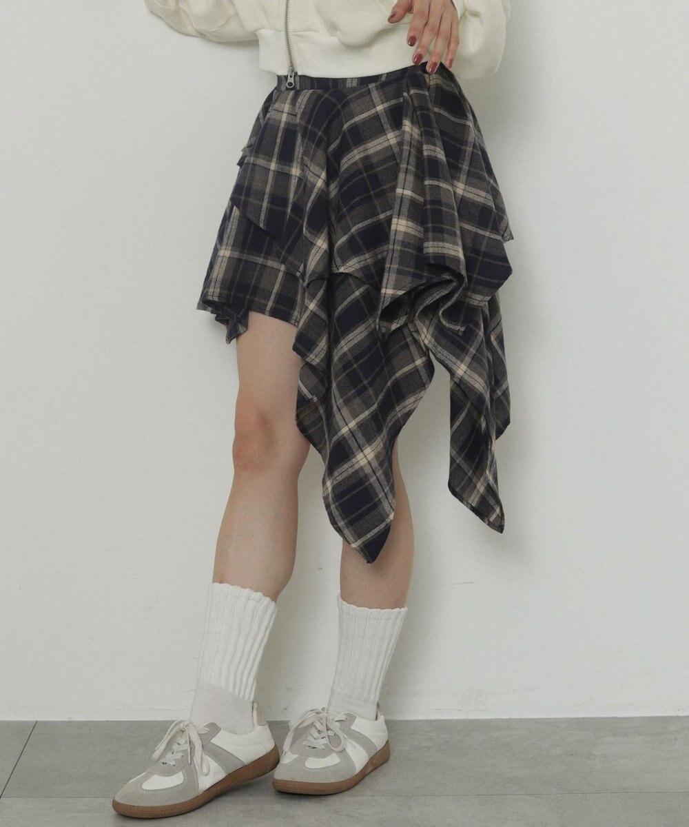WEGO アシンメトリーチェックミニスカパン 