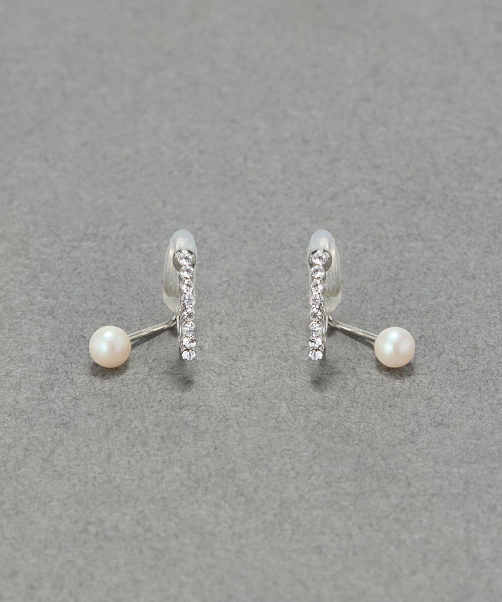 Phoebe 【痛くないシリーズ】ラインストーンパールフロートライトフィットイヤリング　シルバー 