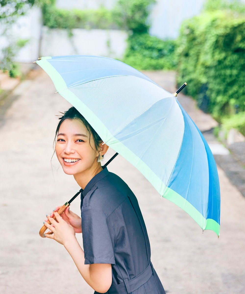 槇田商店 【晴雨兼用&UVカット】SCENE グログランシャンブレー ブルー 長傘 水色