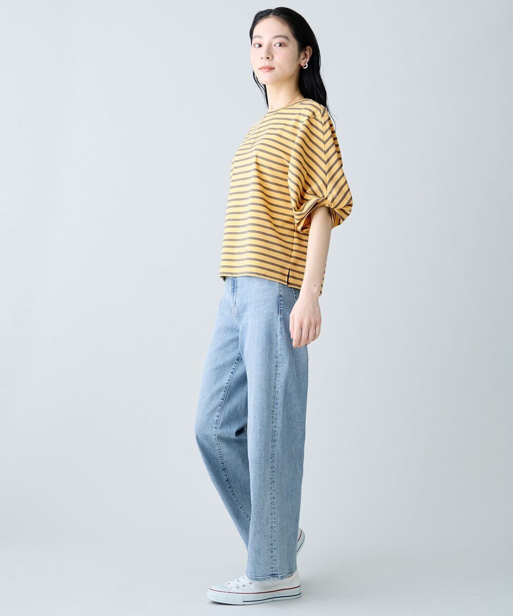 ANY L ツイストスリーブボーダートップス 