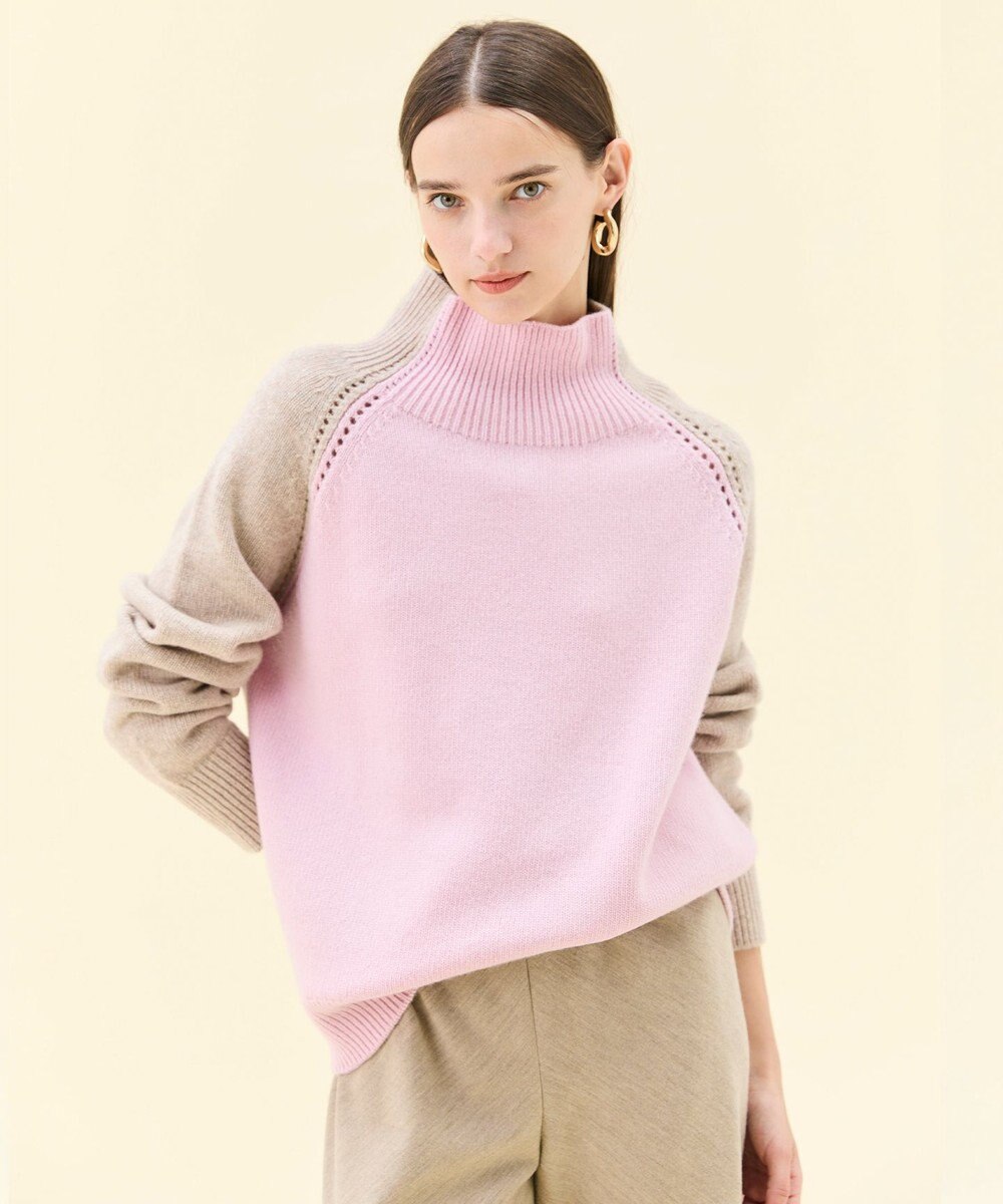 BEIGE， RULE / ウールカシミヤバイカラーハイネックニット 