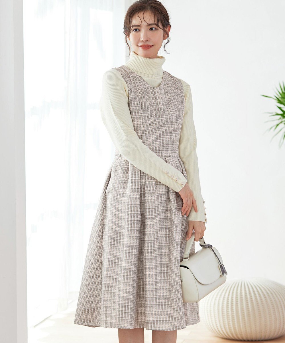 Tiaclasse 【洗える】ツイードタックワンピース 