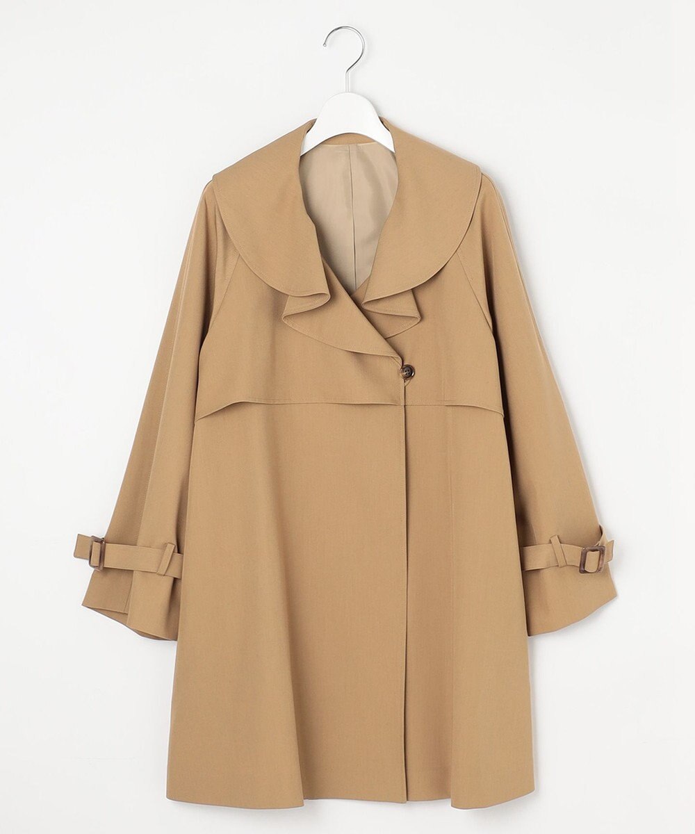 Feroux 【洗える】ラッフルカラーミドル丈 トレンチ 