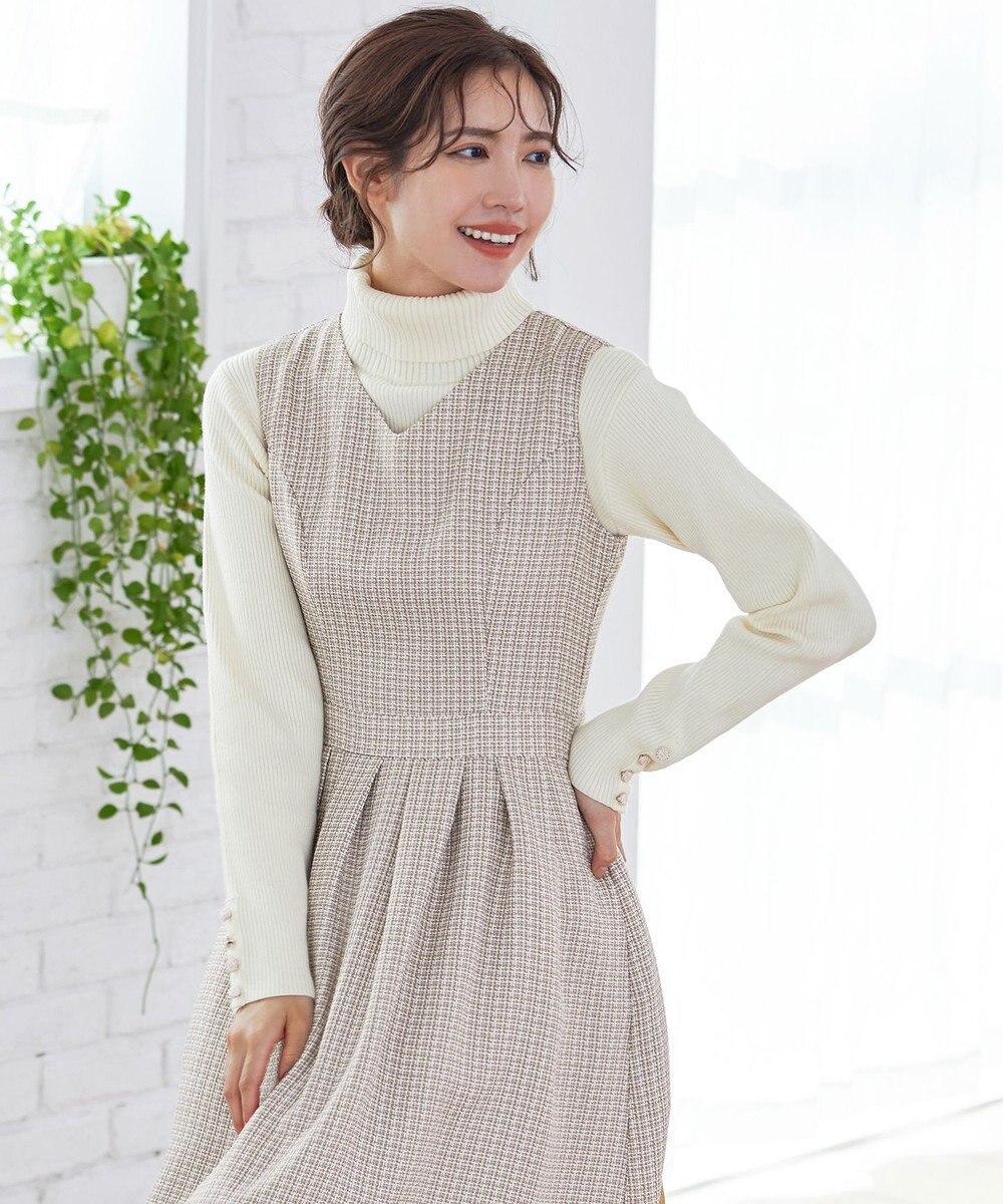 Tiaclasse 【洗える】ツイードタックワンピース 