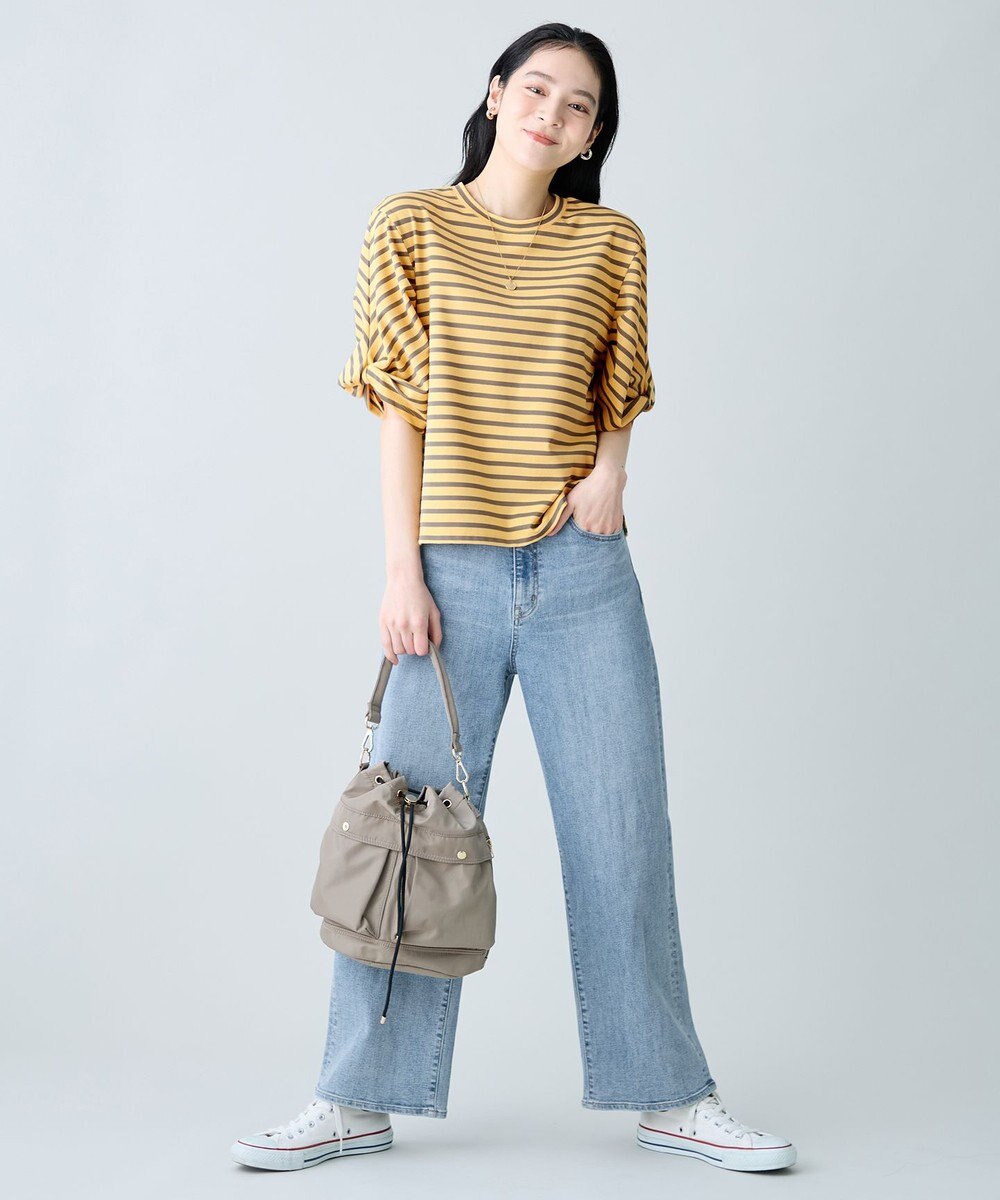 ANY L ツイストスリーブボーダートップス 