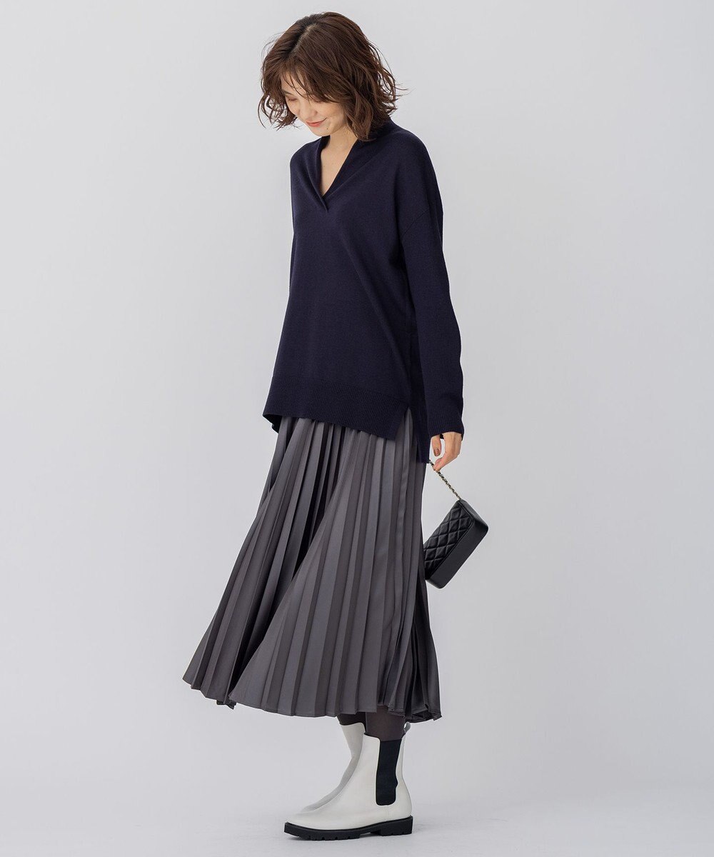 23区 S 【10色展開】ウーステッドウール 重ね襟Vネック ニット 