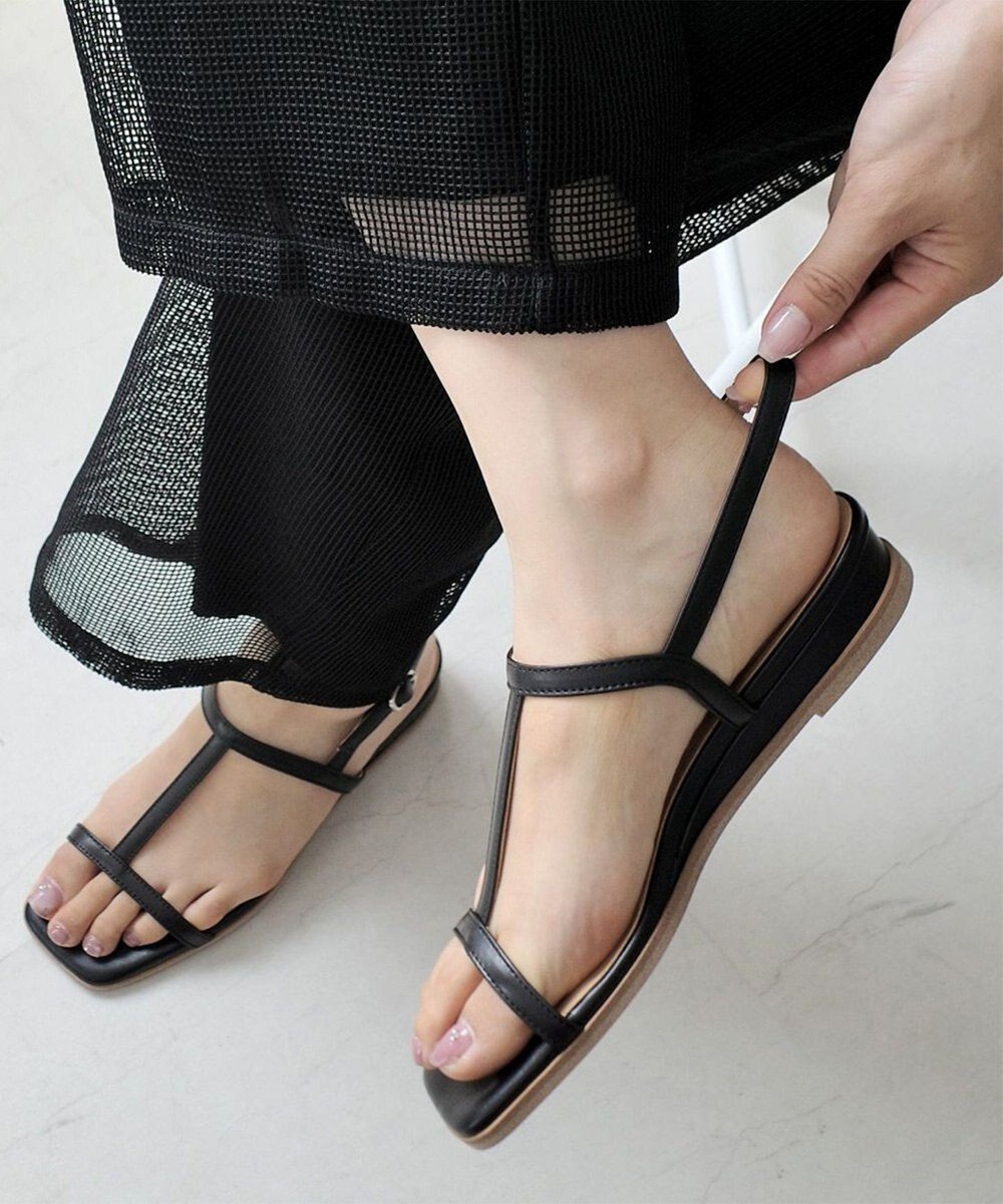 Pointer 日本製 本革ゴム仕様ストラップスクエアトゥサンダル 