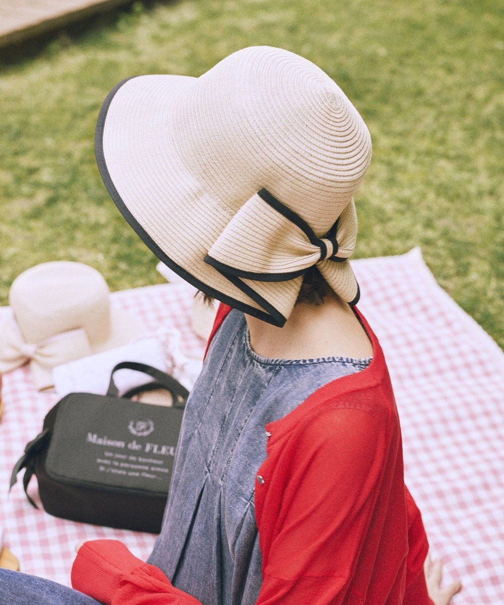 Maison de FLEUR 【手洗い可能】リボンスリットパイピングハット 