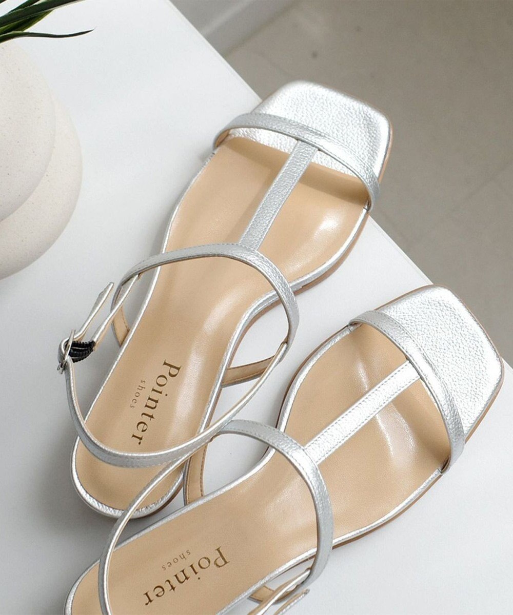 Pointer 日本製 本革ゴム仕様ストラップスクエアトゥサンダル 