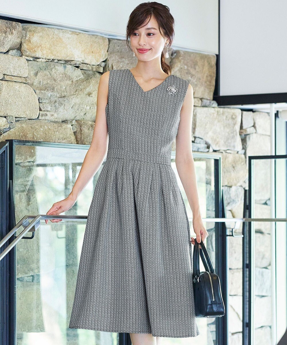 Tiaclasse 【洗える】ツイードタックワンピース 