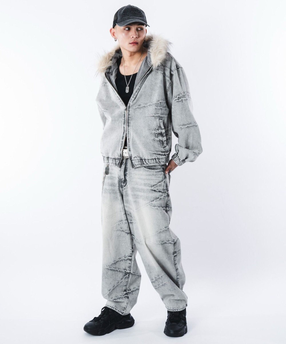 WEGO 【ユニセックス着用ITEM】ファーフードスラッシュデニムブルゾン 