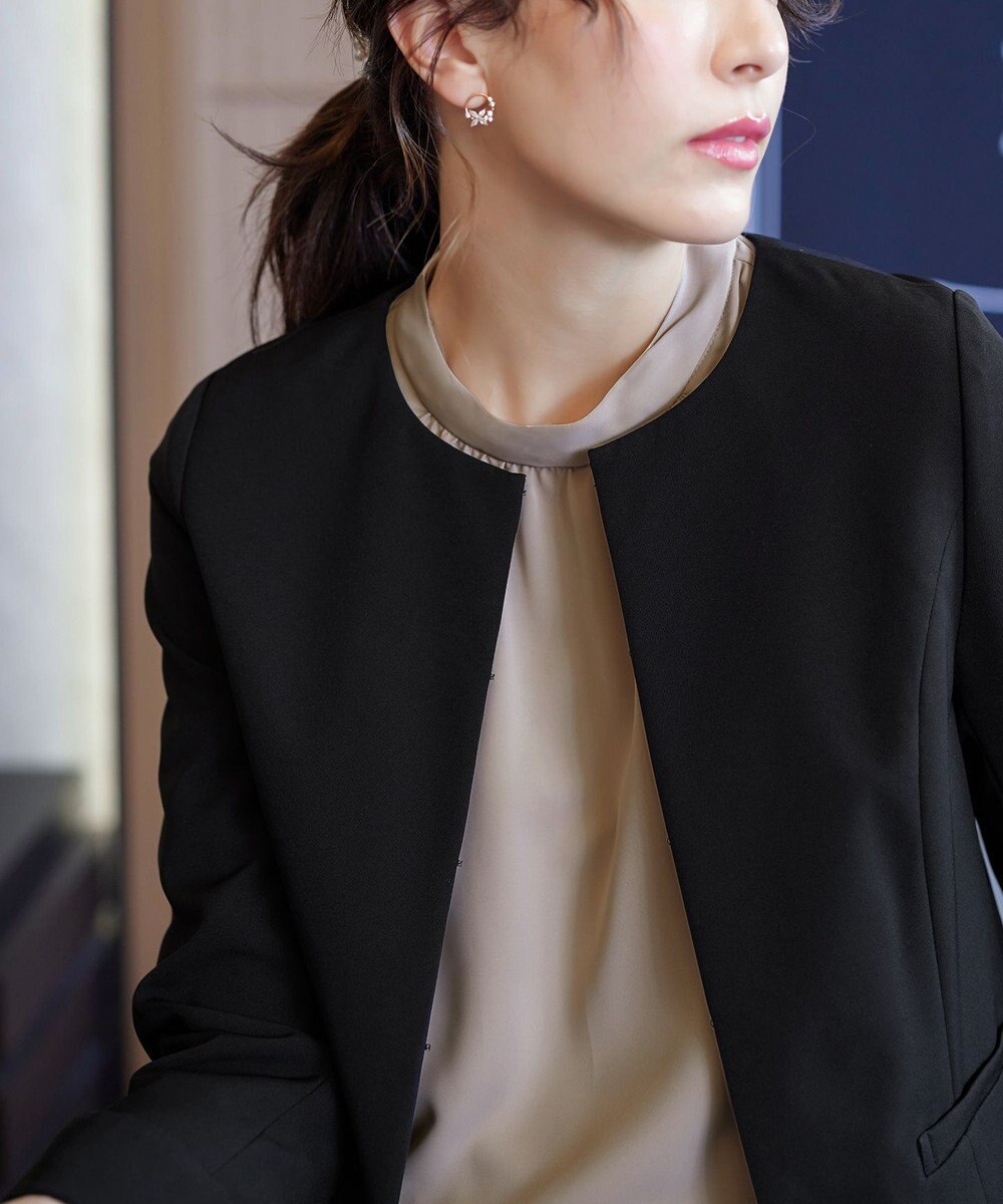 Tiaclasse L 【ダブルクロス・洗える】ノーカラージャケット 