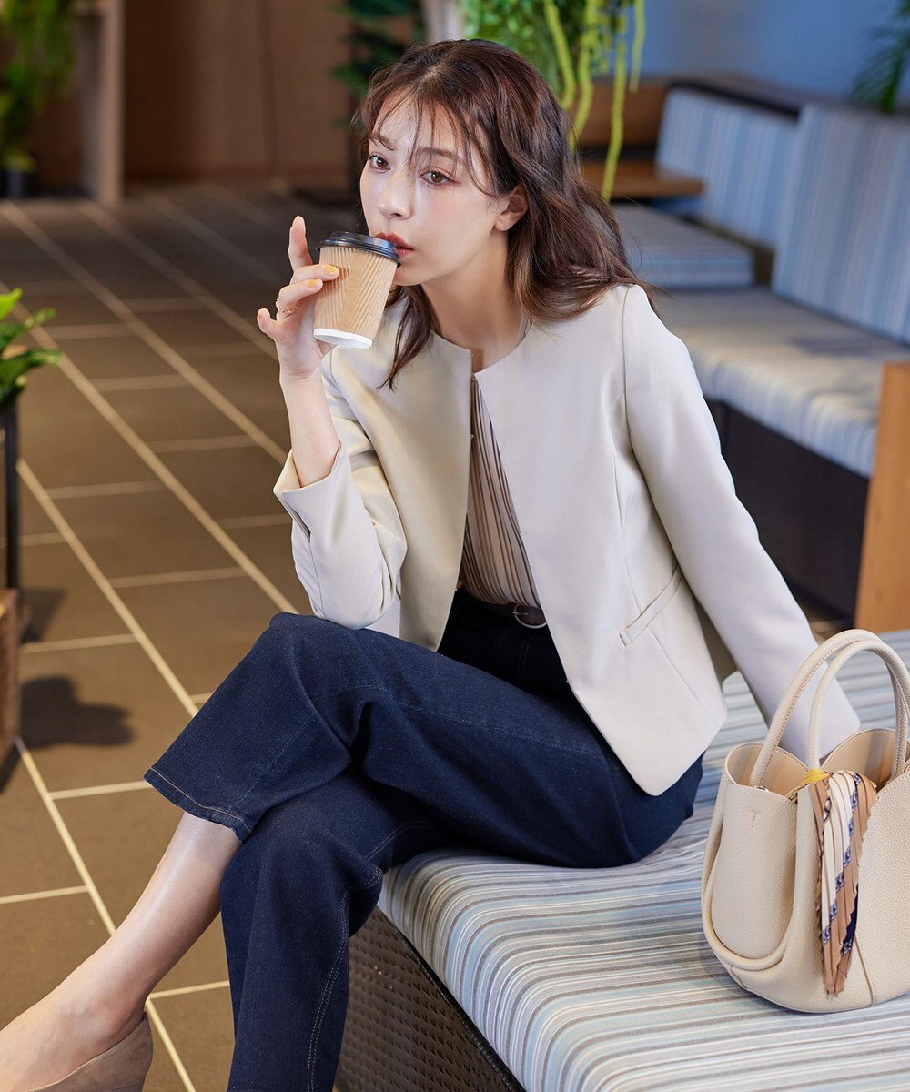 Tiaclasse L 【ダブルクロス・洗える】ノーカラージャケット 