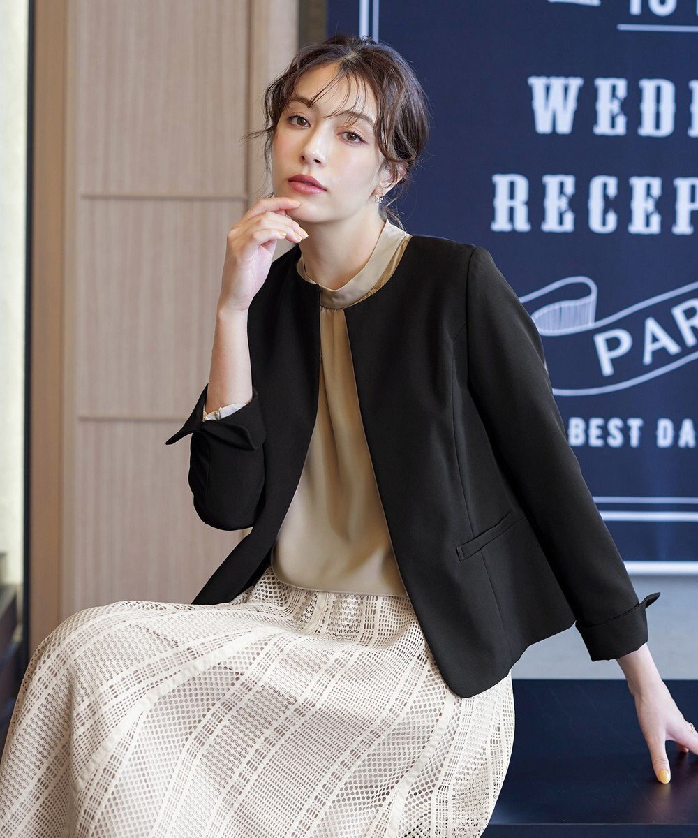 Tiaclasse L 【ダブルクロス・洗える】ノーカラージャケット 