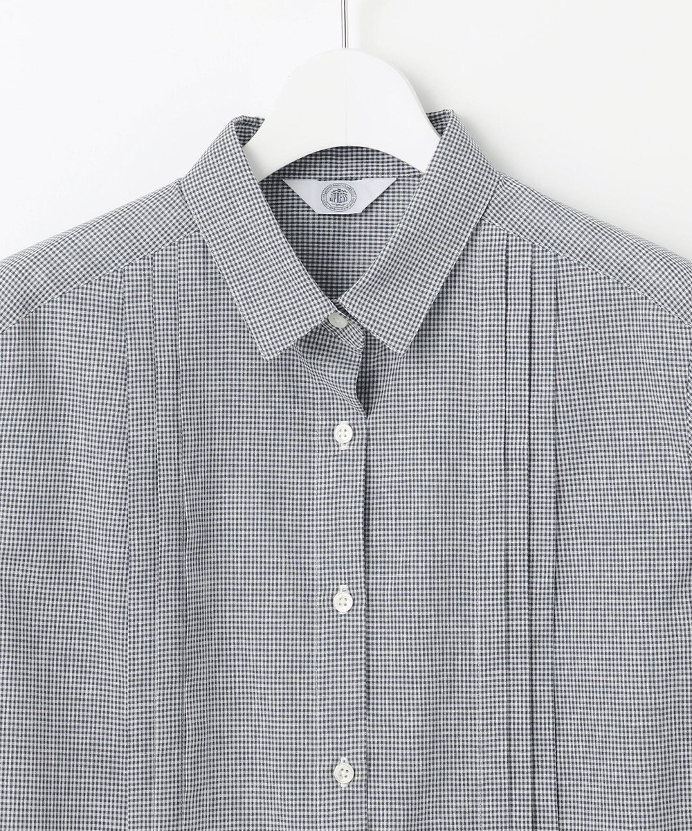 J.PRESS LADIES 【洗える】リネンminiチェック フロントピンタック シャツ 