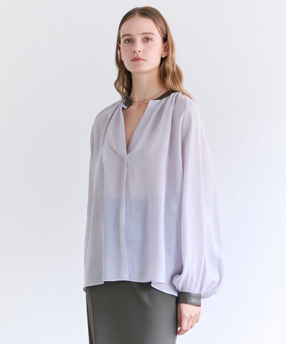 BEIGE， PAULINE / リネンヴィスコースフェイクレザー配色ブラウス 
