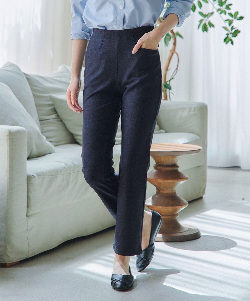 Tiaclasse L 【日本製】メランジプリント裏起毛スリムパンツ 