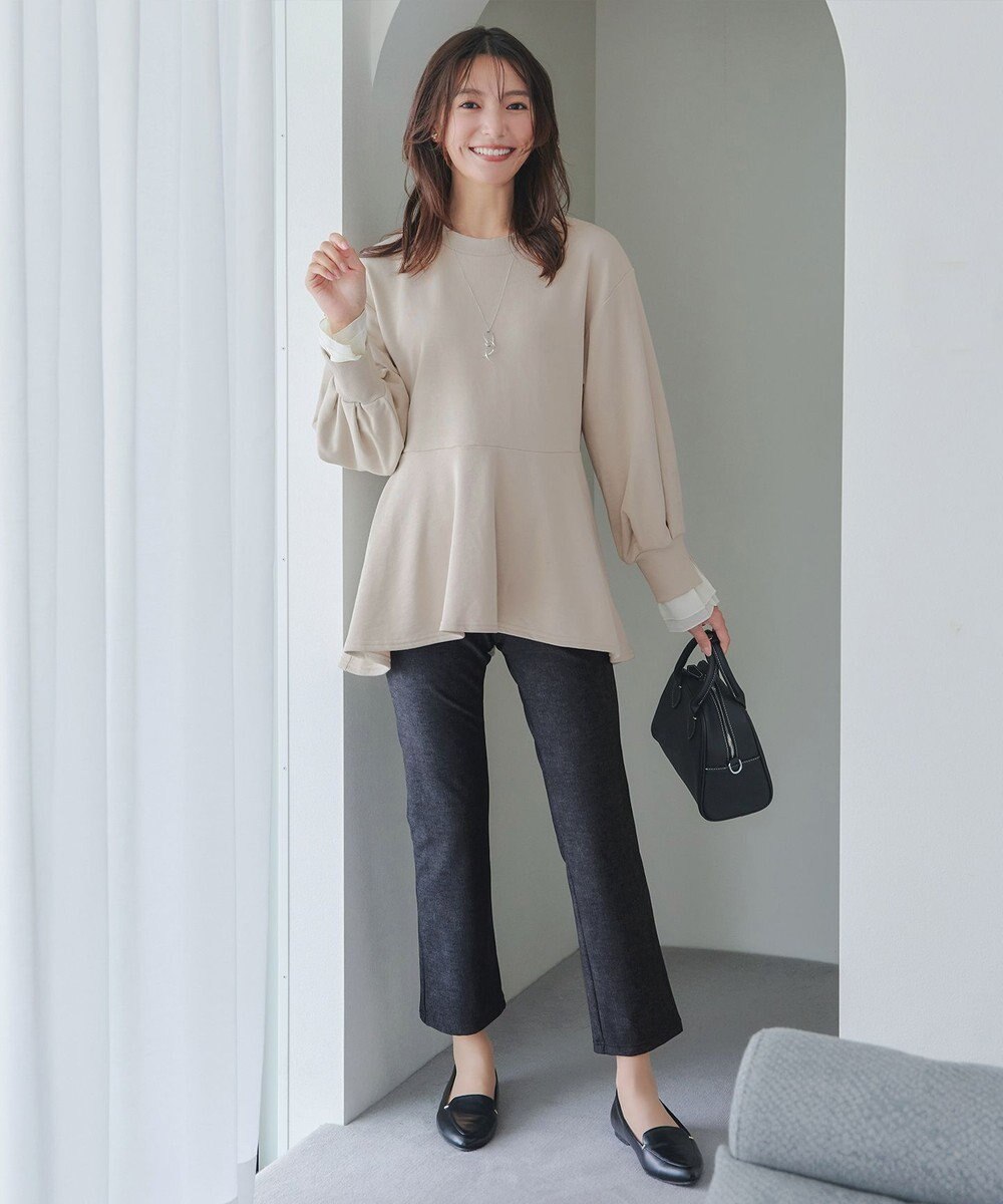 Tiaclasse L 【日本製】メランジプリント裏起毛スリムパンツ 