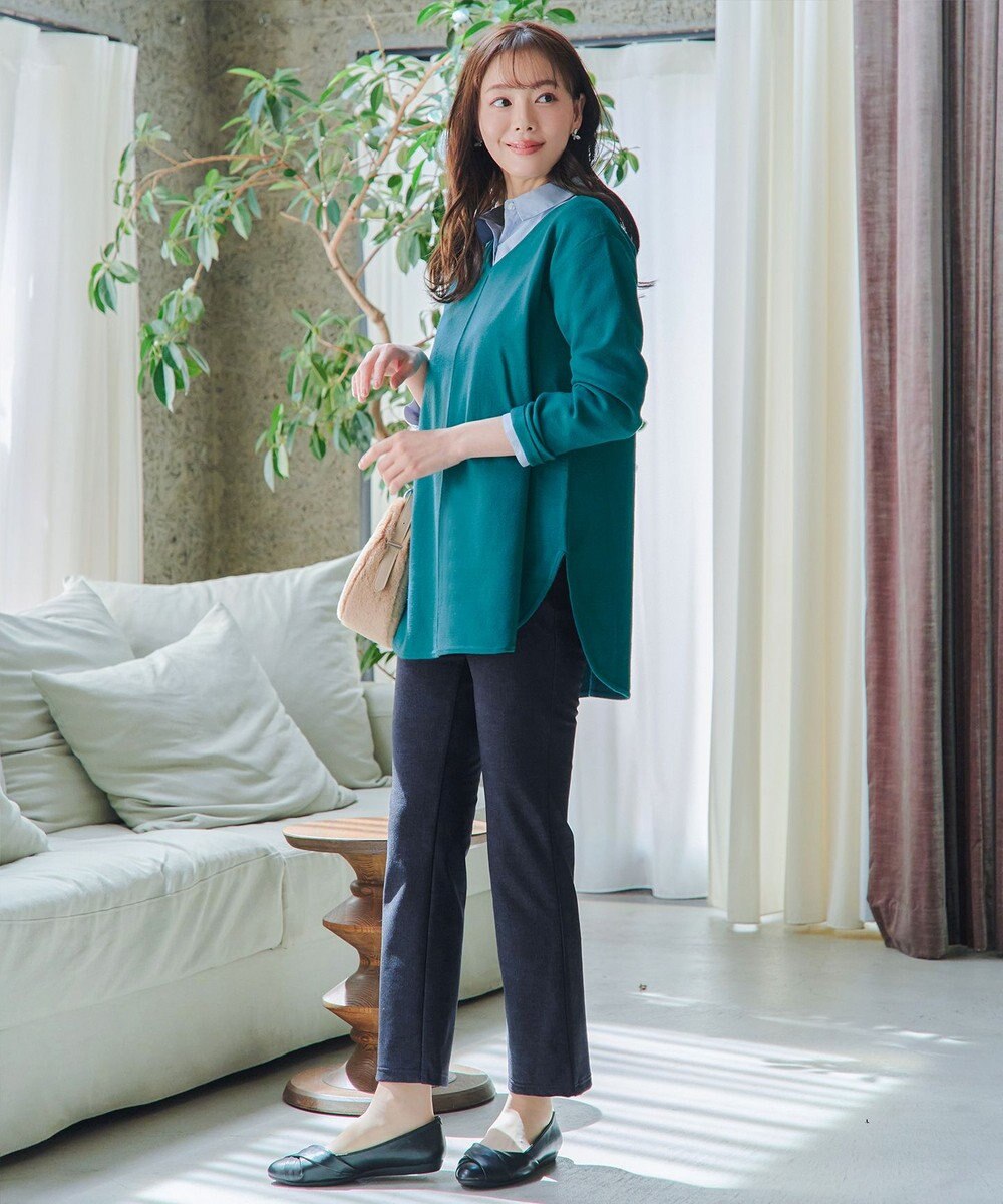 Tiaclasse L 【日本製】メランジプリント裏起毛スリムパンツ 