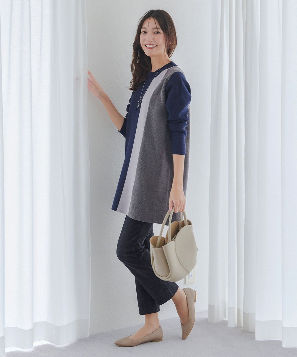 Tiaclasse L 【日本製】メランジプリント裏起毛スリムパンツ 