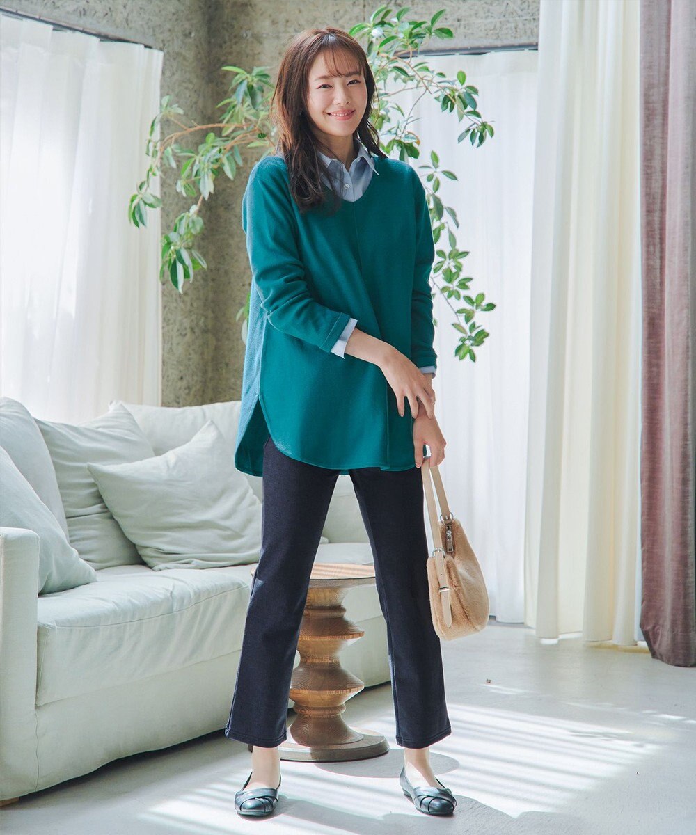 Tiaclasse L 【日本製】メランジプリント裏起毛スリムパンツ 