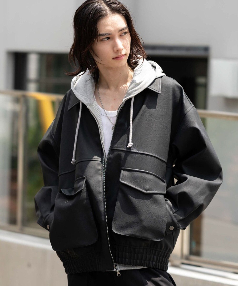 WEGO 【25年秋冬新作/ユニセックス着用ITEM/SMLサイズ展開】PUダブルZIPフライトブルゾン 