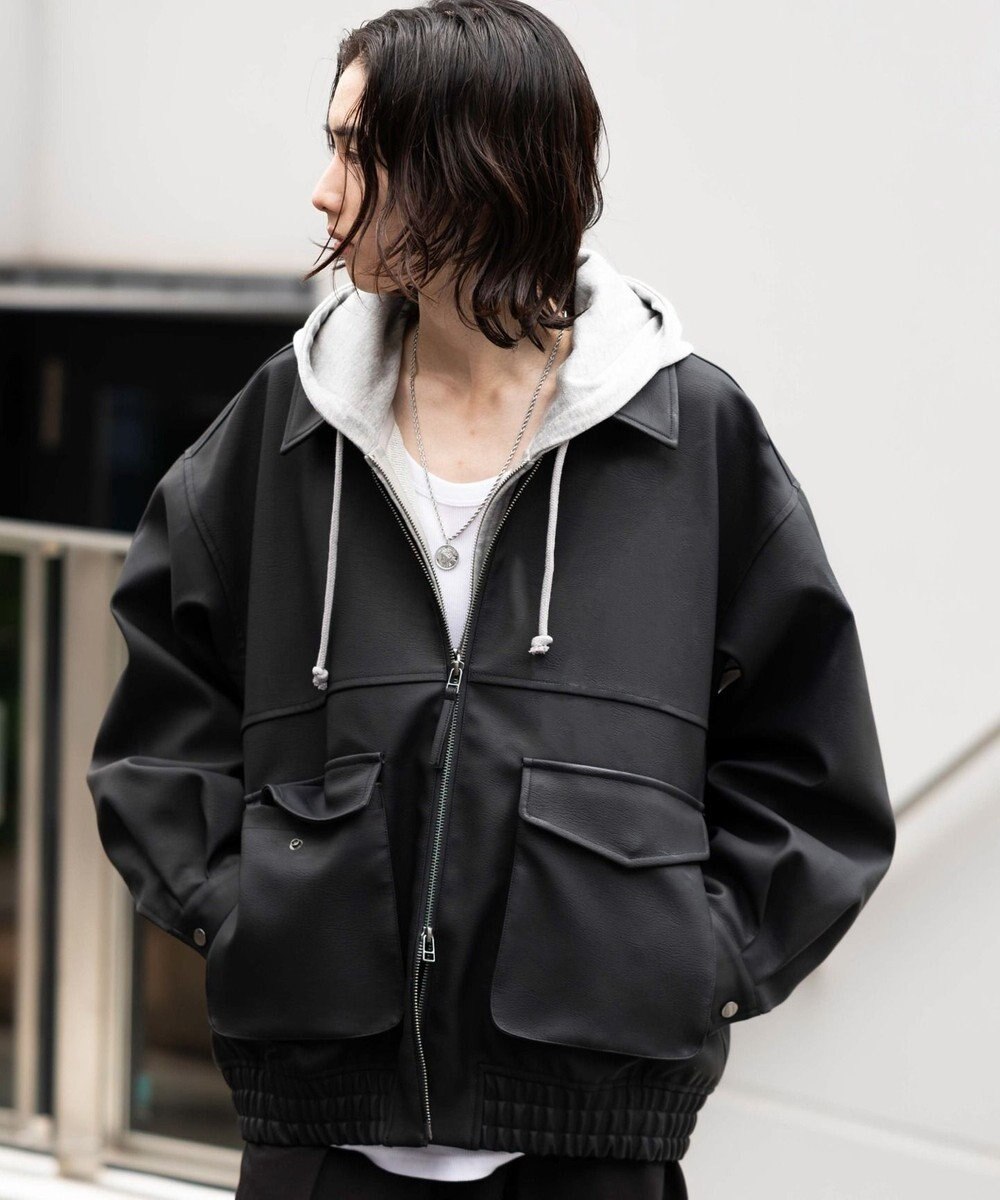 WEGO 【25年秋冬新作/ユニセックス着用ITEM/SMLサイズ展開】PUダブルZIPフライトブルゾン 