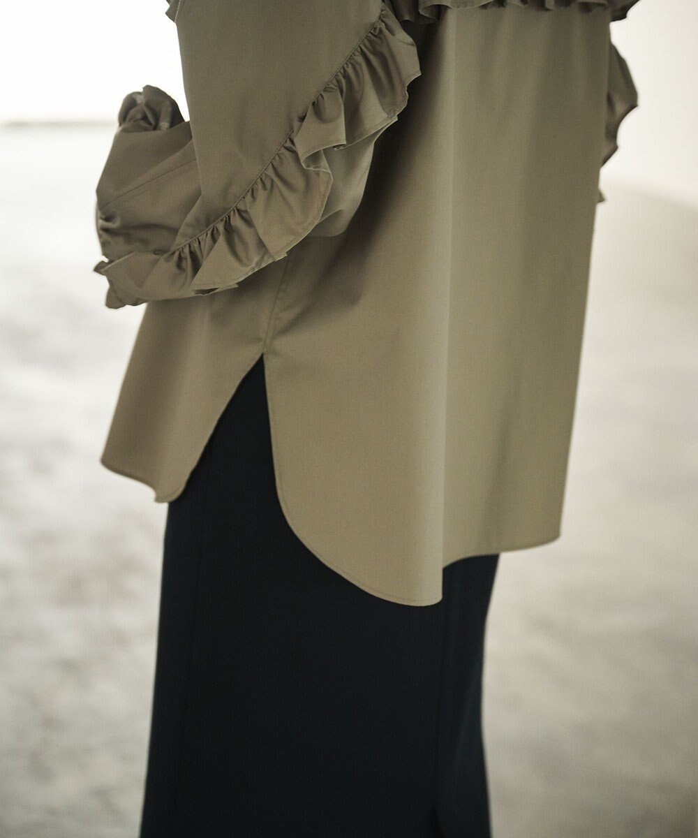 #Newans 【シワになりにくい/洗濯機可能】ラウンドフリルバンドカラーシャツ 