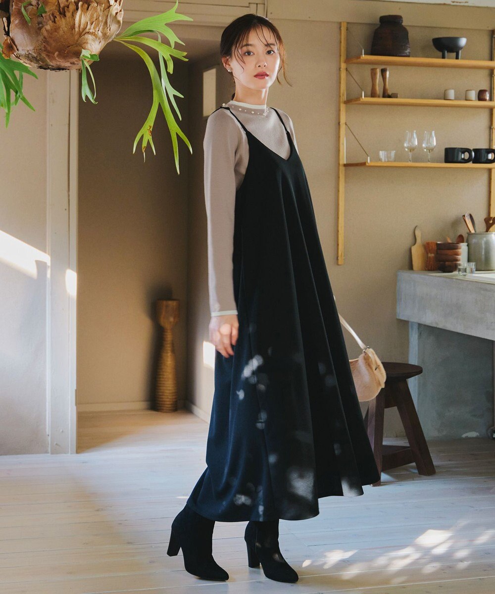 Tiaclasse L 【洗える】襟パール配色ニットトップス 