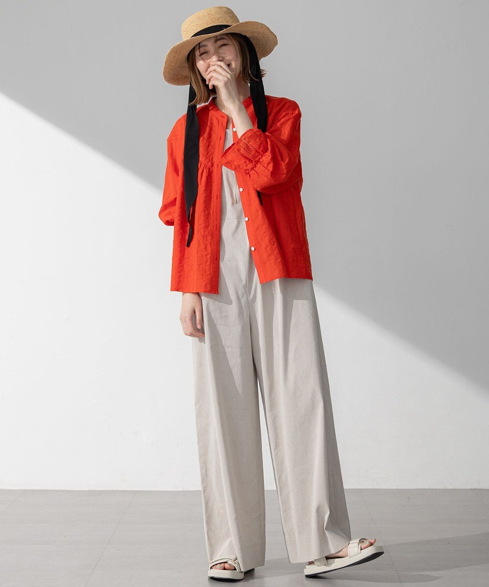 23区 L 【洗える】カラミ ストライプ  切り替え ブラウス 