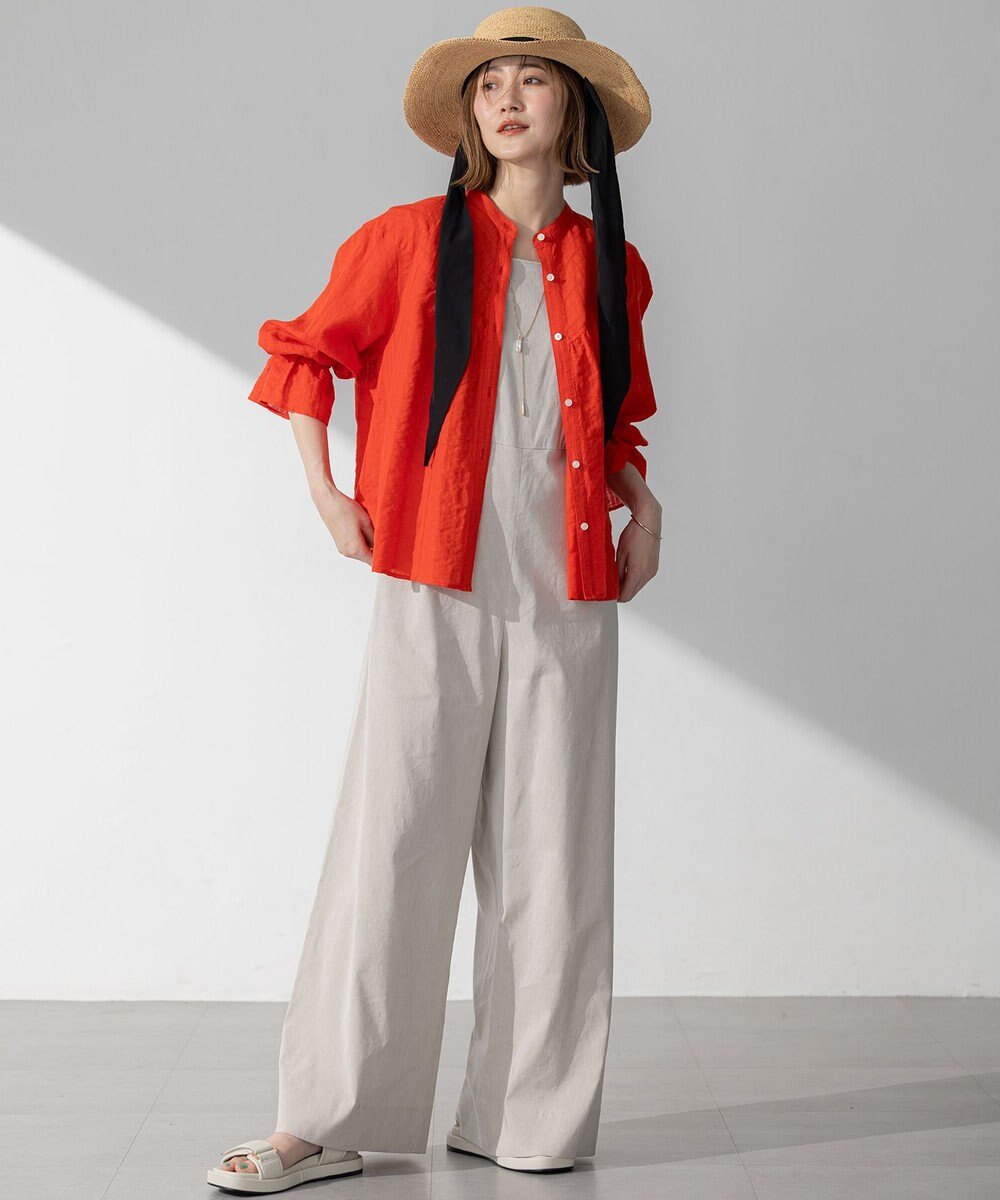 23区 L 【洗える】カラミ ストライプ  切り替え ブラウス 