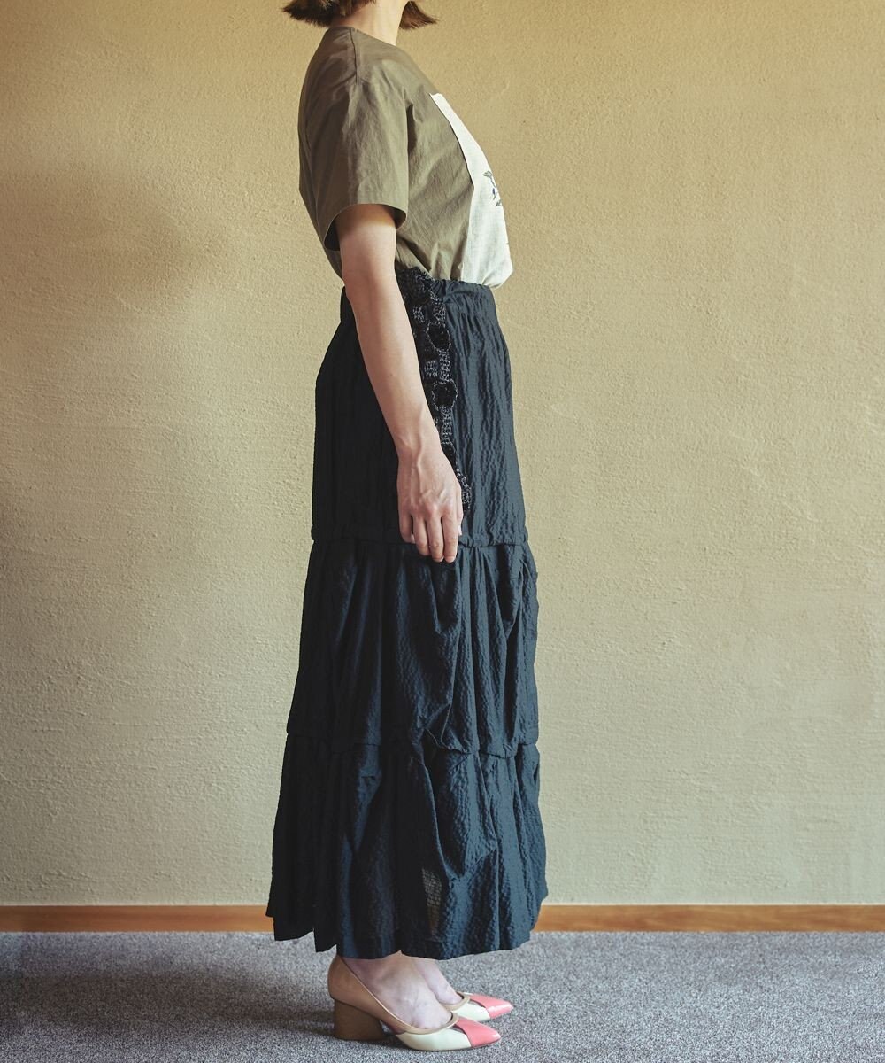 muuc ジャスミン刺繍半袖プルオーバー〈日本製・上質な天然素材・遠州織物〉〈繊細なオリジナル花刺繍〉〈ゆったりフリーサイズ〉〈上品な大人の布帛Tシャツ〉 