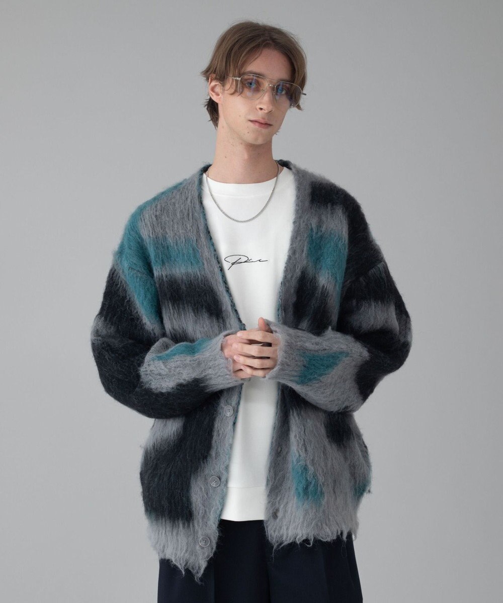 WEGO 【ユニセックス着用ITEM/MLサイズ展開】モヘアタッチパターンカーディガン 