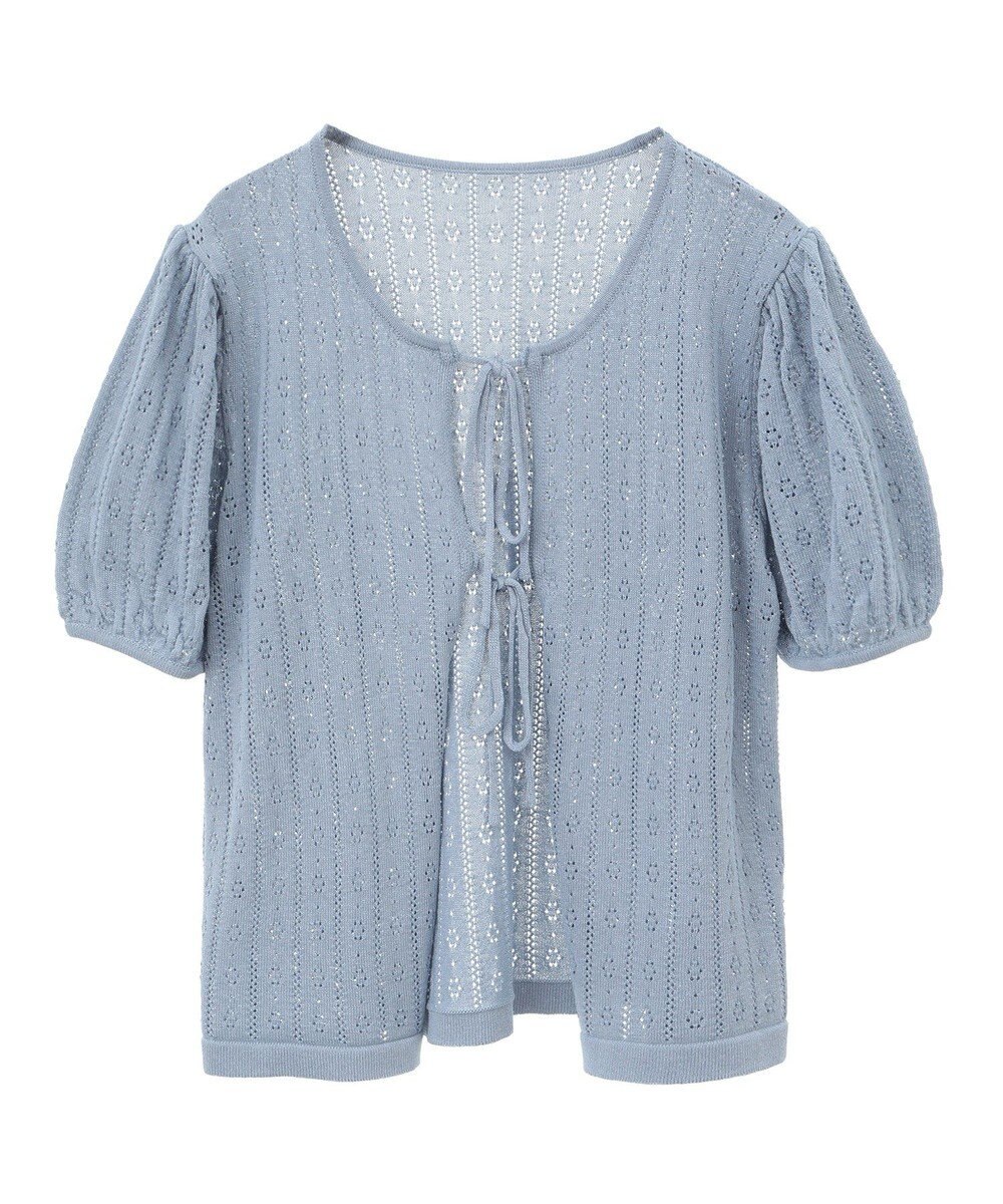 earth music&ecology 透かし編みフロントリボンカーディガン 