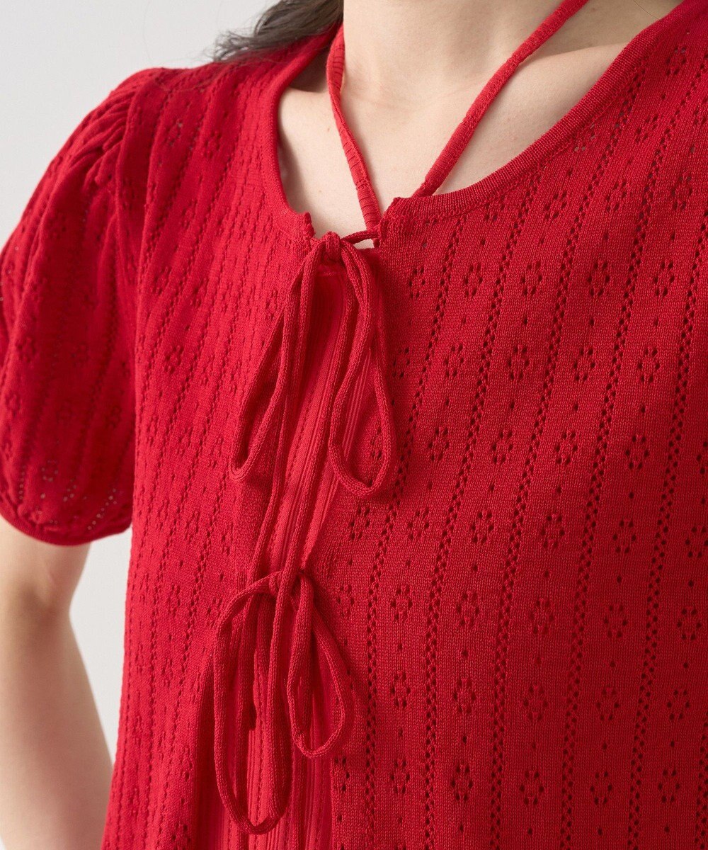 earth music&ecology 透かし編みフロントリボンカーディガン 