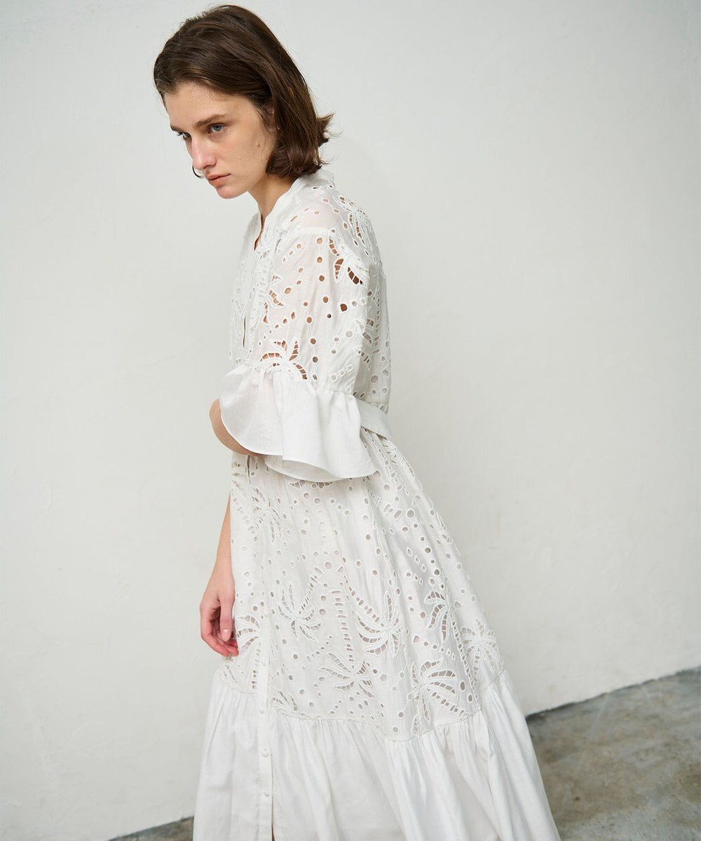 GRACE CONTINENTAL ヤシ柄カットワークワンピース 