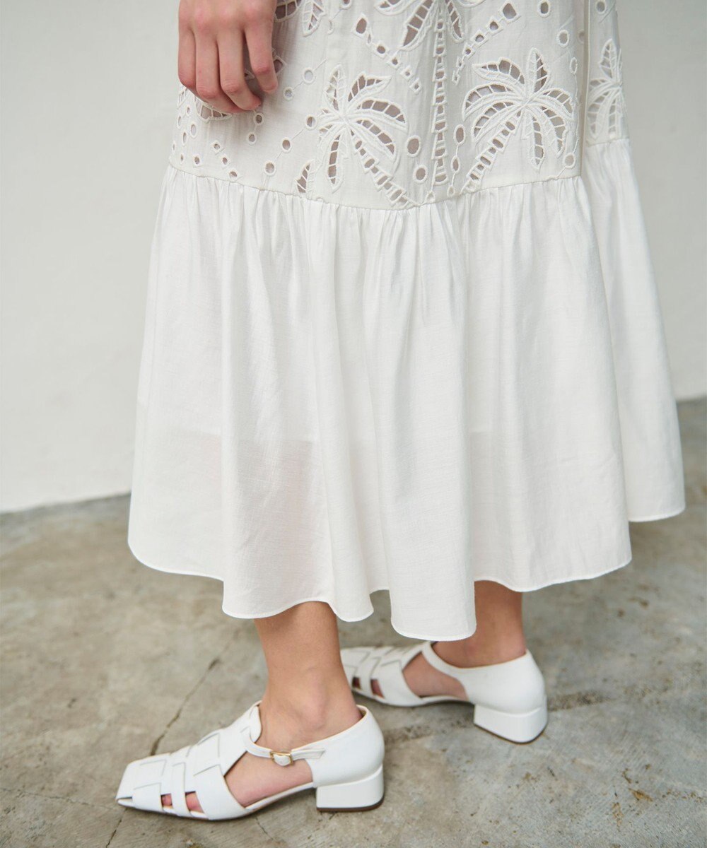 GRACE CONTINENTAL ヤシ柄カットワークワンピース 